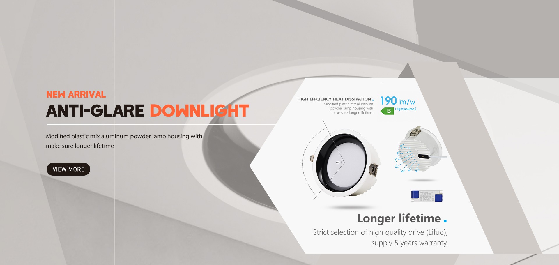LED anti-glare downlight 190lm/W 5year warranty